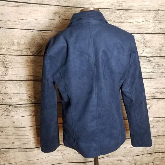 Collezioni Women's Lined Suede Leather Blue 2 Button Jacket Size M Pit to pit - Picture 3 of 7